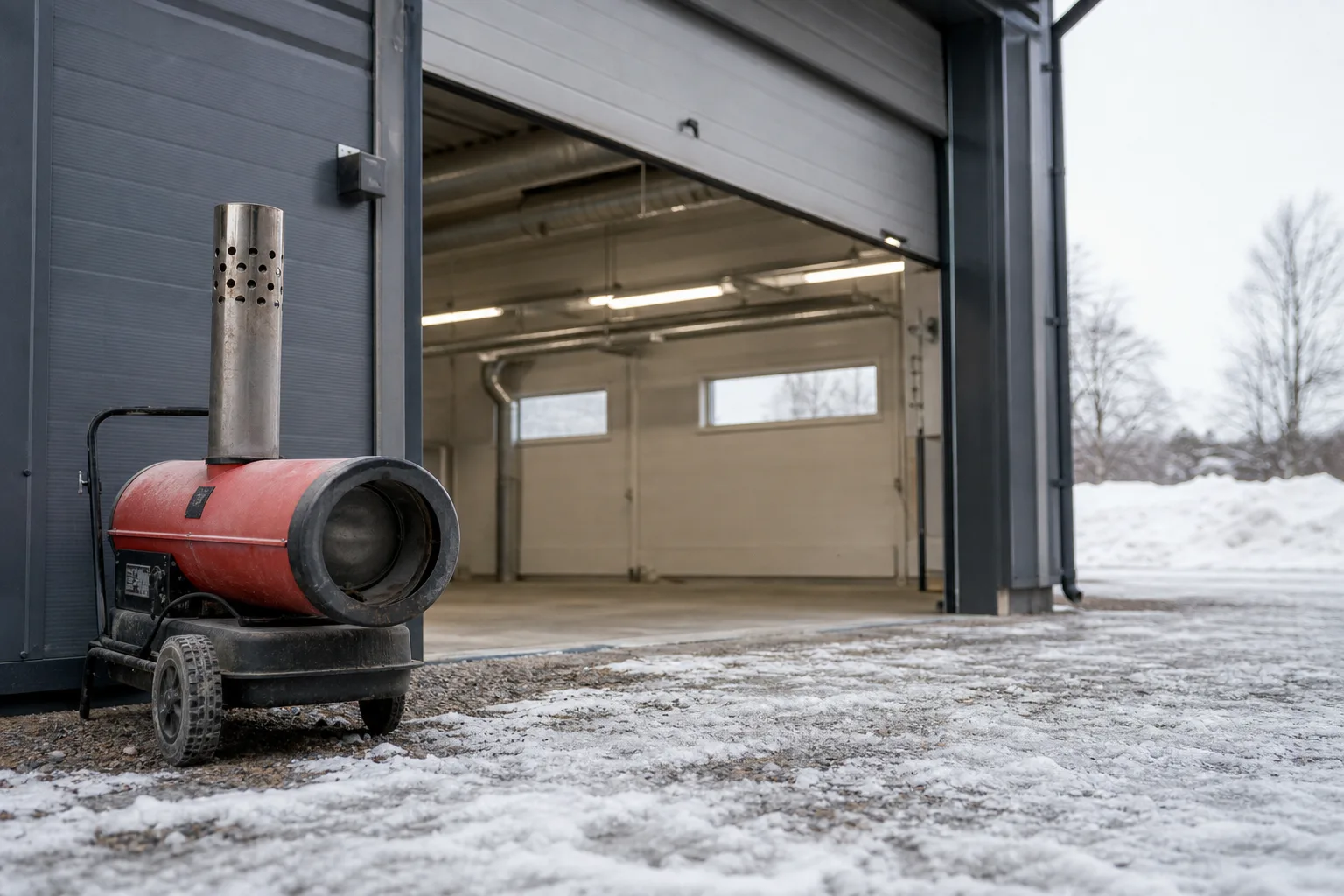 Avstängd dieselvärmare utanför verkstad