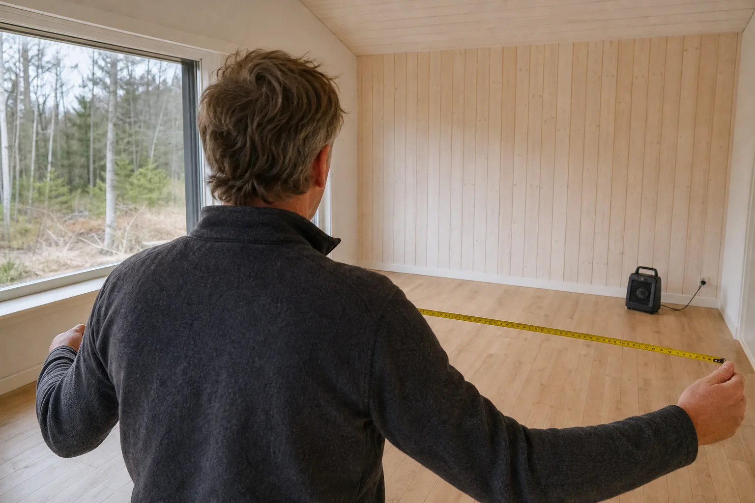 Mätning av ett rum inför val av värmeeffekt